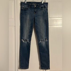 Aeropostale dark wash distressed jeans with ripped knees